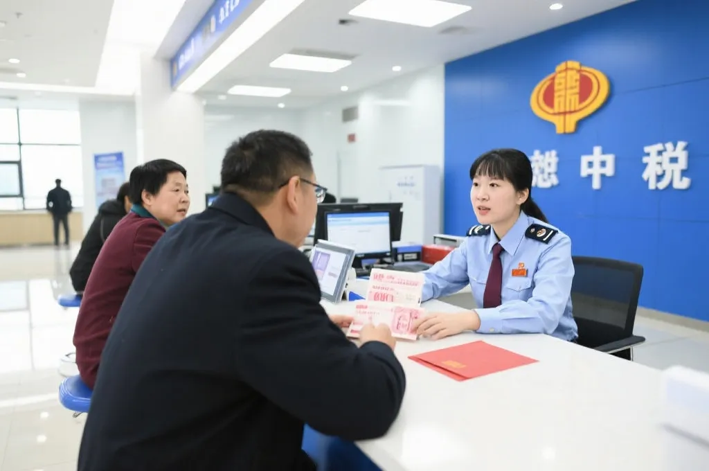 税务服务窗口，工作人员为市民解答兑奖税务问题